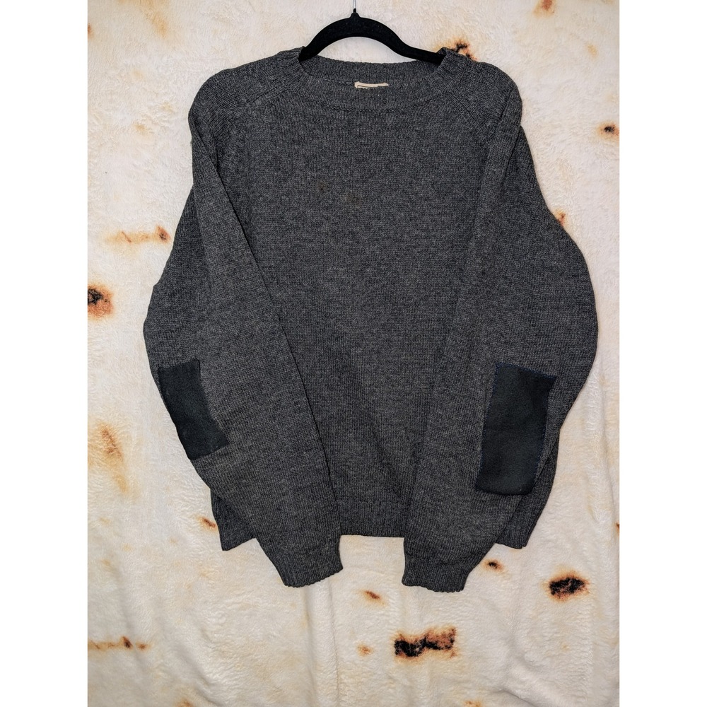 L.L. Bean Sweater Mens Medium Gray Shetland Wool Elbow Patch Crewneck Pullover - Picture 1 of 10